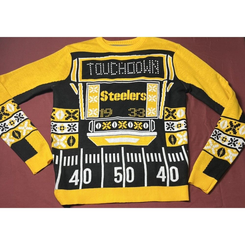 NFL Licensed Men's Pittsburgh Steelers Black/Gold Light Up Ugly Sweater Size M